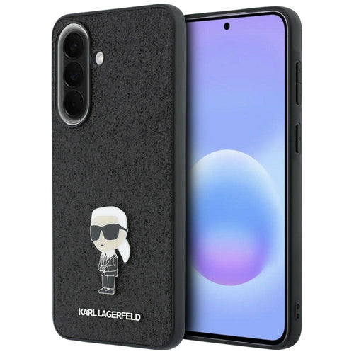 Karl Lagerfeld Fixed Glitter Ikonik Logo Metal Pin Case for Samsung Galaxy A57 5G - Black