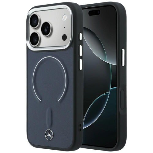 Etui Mercedes Leather 3D MagSafe na iPhone 17 Pro - granatowe