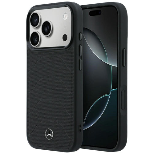 Etui Mercedes Leather Mesh with Bow Line MagSafe na iPhone 17 Pro Max - czarne
