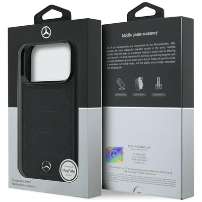 Etui Mercedes Leather Mesh with Bow Line MagSafe na iPhone 17 Pro Max - czarne