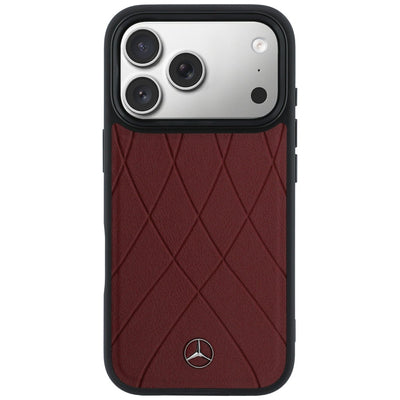 Etui Mercedes Leather with Crossed Lines MagSafe na iPhone 17 Pro Max - czerwone