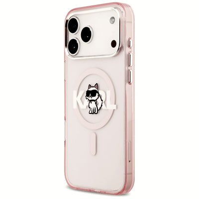 Etui Karl Lagerfeld IML Choupette Sketch Logo MagSafe na iPhone 17 Pro Max - różowe