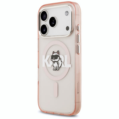 Etui Karl Lagerfeld IML Choupette Sketch Logo MagSafe na iPhone 17 Pro - różowe