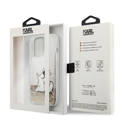 Etui Karl Lagerfeld Liquid Glitter Choupette Fun na iPhone 13 / 13 Pro - przezroczysto-złote