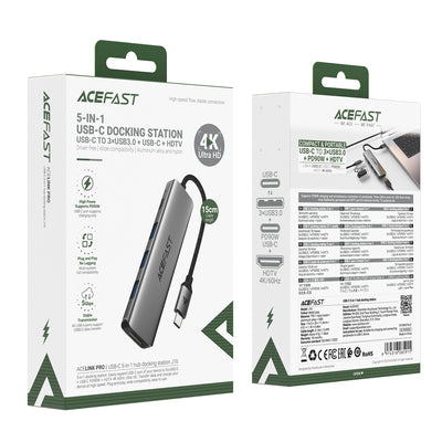 Acefast J16 USB Hub USB-C 5-in-1 HDMI 4K 60Hz PD90W Docking Station - Gray