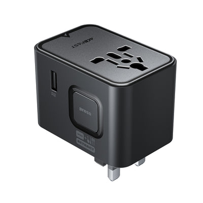 Acefast Z8 GaN 45W Travel Adapter 3x USB-C + 2x USB-A Travel Wall Charger with 2500W AC Socket - Black