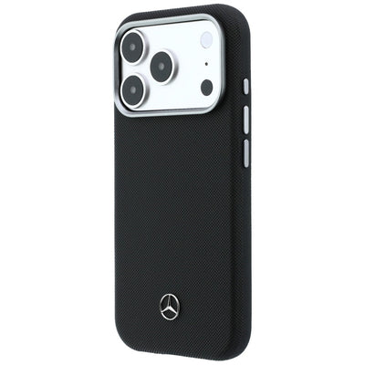 Mercedes Leather Semi Wrap Wood Effect MagSafe Case for iPhone 17 Pro Max - Black