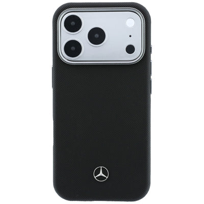 Mercedes Leather Semi Wrap Wood Effect MagSafe Case for iPhone 17 Pro Max - Black