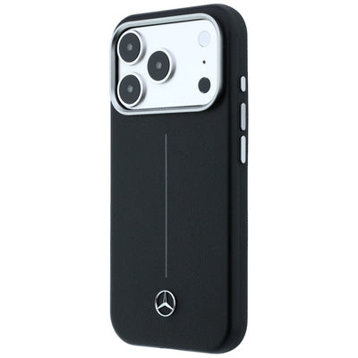 Mercedes Leather Semi Wrap Iconic Line MagSafe Case for iPhone 17 Pro - Black