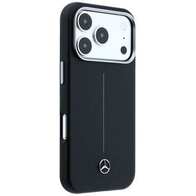 Mercedes Leather Semi Wrap Iconic Line MagSafe Case for iPhone 17 Pro - Black