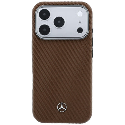 Mercedes Leather Semi Wrap Wood Effect MagSafe case for iPhone 17 Pro - brown