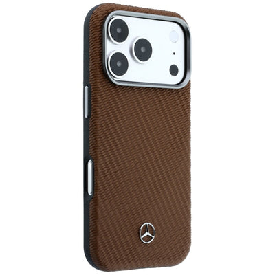 Mercedes Leather Semi Wrap Wood Effect MagSafe case for iPhone 17 Pro - brown