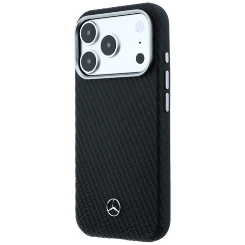 Mercedes Leather Semi Wrap Wood Effect MagSafe Case for iPhone 17 Pro - Black