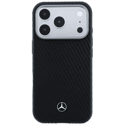 Mercedes Leather Semi Wrap Wood Effect MagSafe Case for iPhone 17 Pro - Black