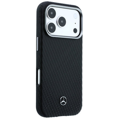 Mercedes Leather Semi Wrap Wood Effect MagSafe Case for iPhone 17 Pro - Black