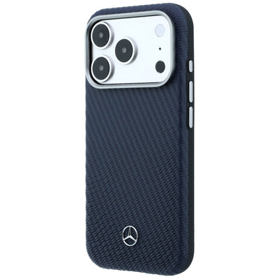 Mercedes Leather Semi Wrap Wood Effect MagSafe Case for iPhone 17 Pro - Navy Blue