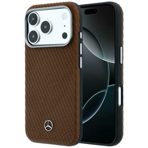 Mercedes Leather Semi Wrap Wood Effect MagSafe Case for iPhone 17 Pro Max - Brown