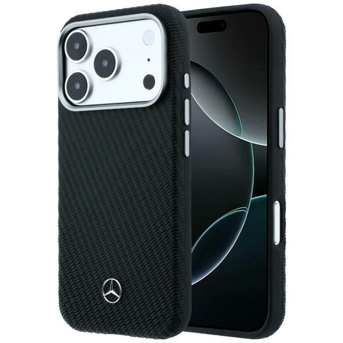 Mercedes Leather Semi Wrap Wood Effect MagSafe Case for iPhone 17 Pro Max - Black