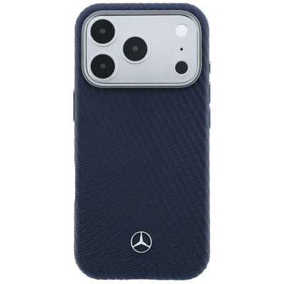 Mercedes Leather Semi Wrap Wood Effect MagSafe Case for iPhone 17 Pro Max - Navy Blue