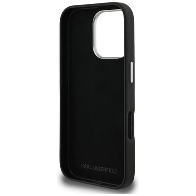 Karl Lagerfeld FW Grained Karl &amp; Choupette Heads Pins Case for iPhone 16 Pro Max - Black