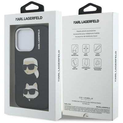 Karl Lagerfeld FW Grained Karl &amp; Choupette Heads Pins Case for iPhone 16 Pro Max - Black