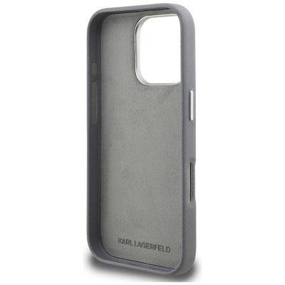 Karl Lagerfeld FW Grained Karl &amp; Choupette Heads Pins Case for iPhone 16 Pro Max - Gray