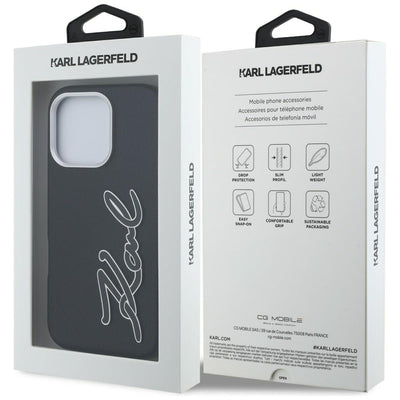 Karl Lagerfeld FW Grained Signature Logo iPhone 16 Pro Case - Black