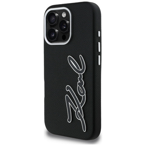 Karl Lagerfeld FW Grained Signature Logo Case for iPhone 16 Pro Max - Black