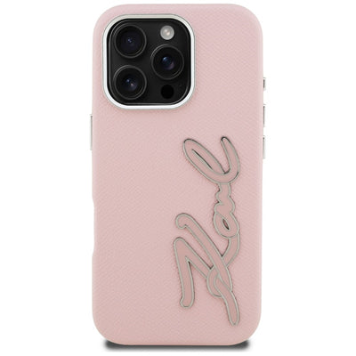 Karl Lagerfeld FW Grained Signature Logo iPhone 16 Pro Max Case - Pink