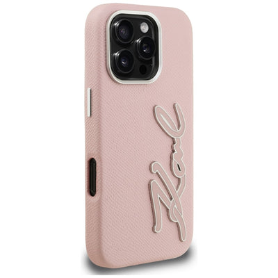Karl Lagerfeld FW Grained Signature Logo iPhone 16 Pro Max Case - Pink