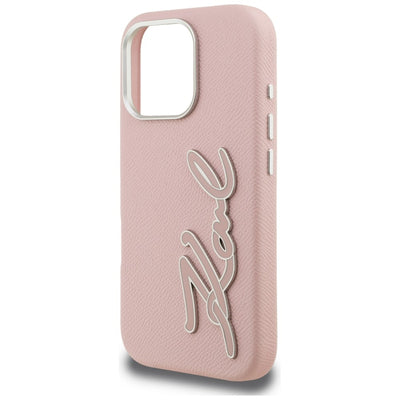 Karl Lagerfeld FW Grained Signature Logo iPhone 16 Pro Max Case - Pink