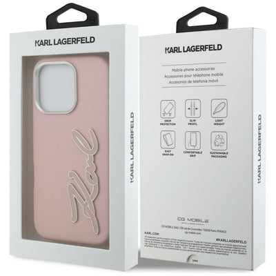Karl Lagerfeld FW Grained Signature Logo iPhone 16 Pro Max Case - Pink