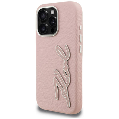 Karl Lagerfeld FW Grained Signature Logo iPhone 16 Pro Case - Pink