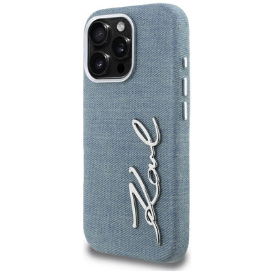 Karl Lagerfeld FW Jeans Signature Logo iPhone 16 Pro Max Case - Blue