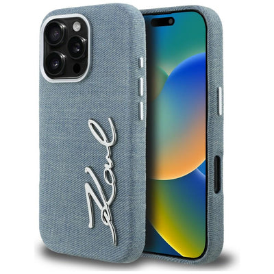 Karl Lagerfeld FW Jeans Signature Logo iPhone 16 Pro Case - Blue
