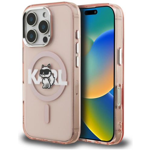 Karl Lagerfeld IML Choupette Sketch Logo MagSafe Case for iPhone 16 Pro - Pink