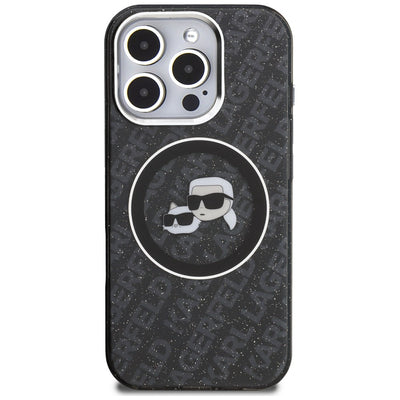 Karl Lagerfeld IML Glitter Karl &amp; Choupette Heads Logo MagSafe Case for iPhone 16 Pro - Black