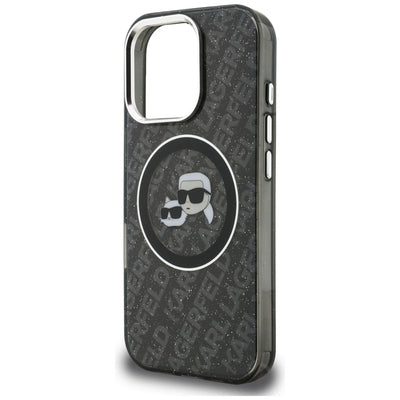 Karl Lagerfeld IML Glitter Karl &amp; Choupette Heads Logo MagSafe Case for iPhone 16 Pro Max - Black