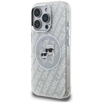 Karl Lagerfeld IML Glitter Karl &amp; Choupette Heads Logo MagSafe Case for iPhone 16 Pro Max - Gray
