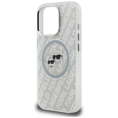 Karl Lagerfeld IML Glitter Karl &amp; Choupette Heads Logo MagSafe Case for iPhone 16 Pro Max - Gray