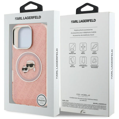 Karl Lagerfeld IML Glitter Karl &amp; Choupette Heads Logo MagSafe Case for iPhone 16 Pro - Pink