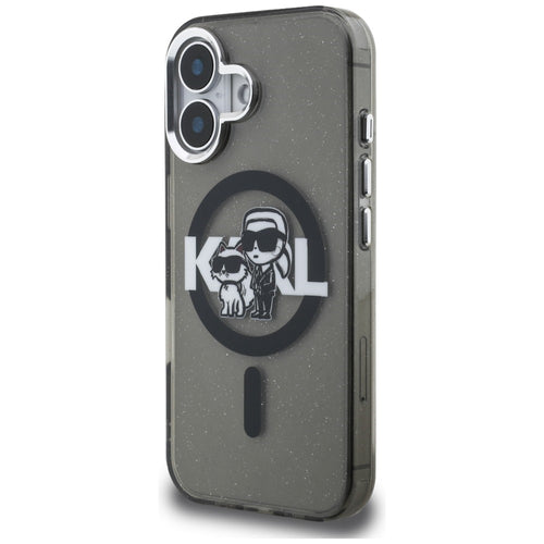 Karl Lagerfeld IML Glitter Karl &amp; Choupette Sketch Logo MagSafe Case for iPhone 16 - Black