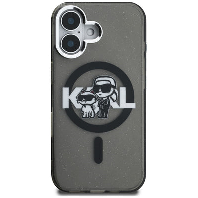 Karl Lagerfeld IML Glitter Karl &amp; Choupette Sketch Logo MagSafe Case for iPhone 16 - Black