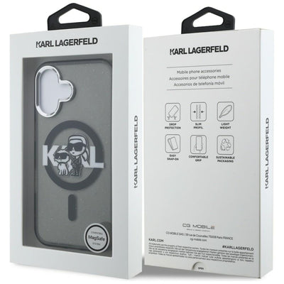 Karl Lagerfeld IML Glitter Karl &amp; Choupette Sketch Logo MagSafe Case for iPhone 16 - Black