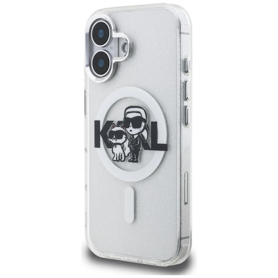 Karl Lagerfeld IML Glitter Karl &amp; Choupette Sketch Logo MagSafe Case for iPhone 16 - Transparent