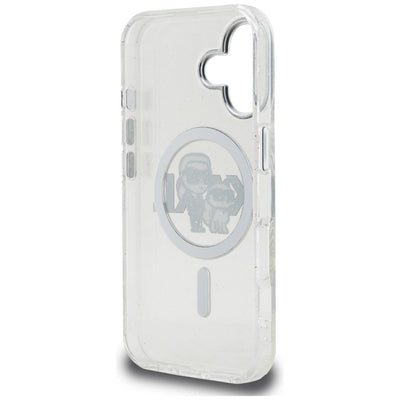 Karl Lagerfeld IML Glitter Karl &amp; Choupette Sketch Logo MagSafe Case for iPhone 16 - Transparent