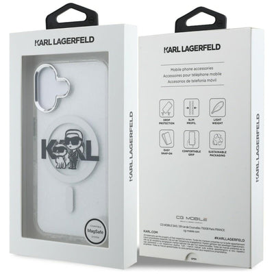 Karl Lagerfeld IML Glitter Karl &amp; Choupette Sketch Logo MagSafe Case for iPhone 16 - Transparent