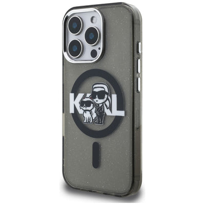 Karl Lagerfeld IML Glitter Karl &amp; Choupette Sketch Logo MagSafe Case for iPhone 16 Pro Max - Black