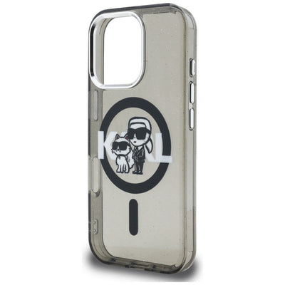 Karl Lagerfeld IML Glitter Karl &amp; Choupette Sketch Logo MagSafe Case for iPhone 16 Pro Max - Black