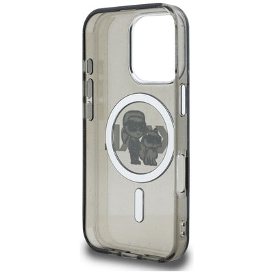 Karl Lagerfeld IML Glitter Karl &amp; Choupette Sketch Logo MagSafe Case for iPhone 16 Pro Max - Black